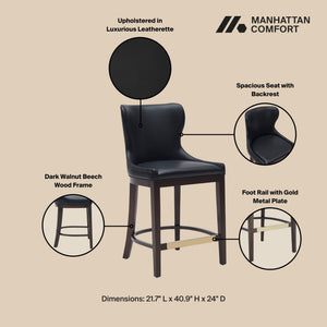 English Elm Blair Wood Upholstered Counter Stool - Stylish Black Design With Wingback Support & Footrest B365P398070