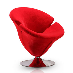 English Elm Tulip Velvet Swivel Lounge Chair Red — 360° Tulip-Shaped Velvet Seat with Polished Chrome Base, 300 lb Capacity, No Assembly Required B365P397983