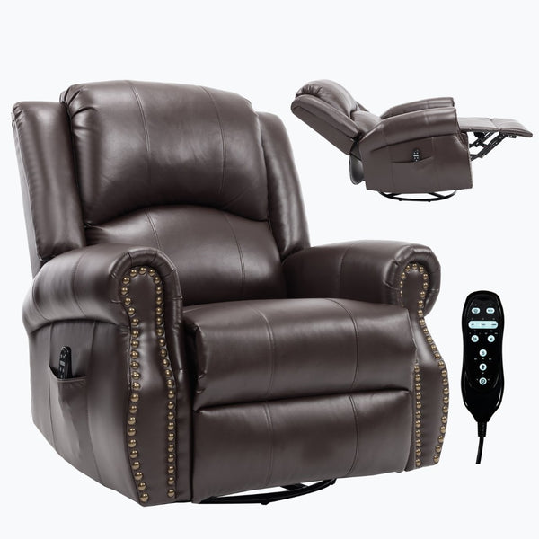 English Elm Heat Massage Rocker Swivel Recliner Chair with Lumbar Relief Nodes for Living Room Brown W3224S00031