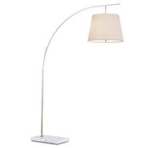 Cloister Modern Nickel Floor Lamp with White Linen Shade - Contemporary Arc Design for Stylish Spaces