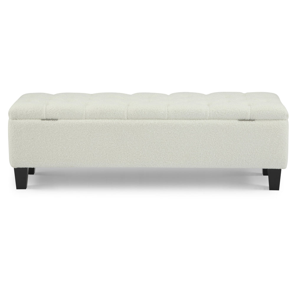 English Elm Christopher Knight Home® - Ottoman tufted storage bench with boucle cushion, diamond stitch elegance, soft-close lid, sturdy legs White N779P294331W