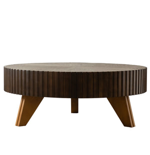 English Elm 35.4 Modern Round Retro Coffee Table with Solid Wood & MDF, Sturdy 110lb Capacity, Stylish Centerpiece Brown W757P241082