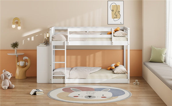 English Elm Twin Over Bunk Bed with Four Storage Drawers Open Shelving Kids Bedroom White LT000167AAK-1