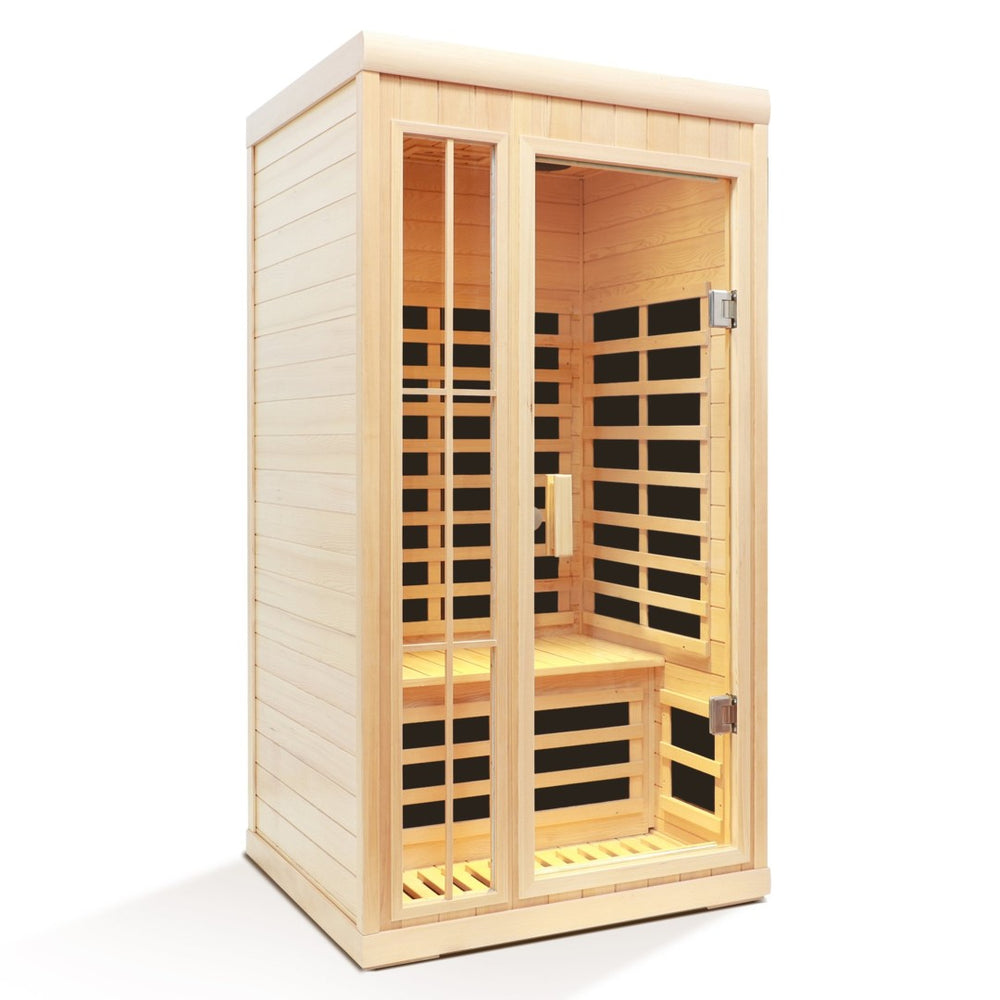 English Elm Deluxe Hemlock Far Infrared Sauna with Led Lighting Bluetooth Audio and Glass Door W632S00009