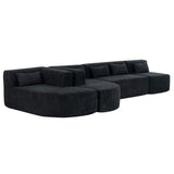 English Elm 143.7" Upholstered Sofa Free-Combined Sofa Couch With Two Chaise Lounge and Five Back Pillows For Living Room, Black