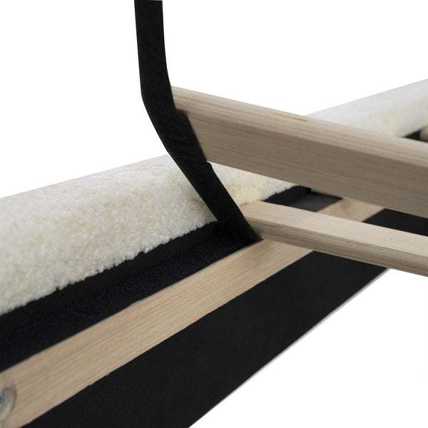 English Elm King Upholstered Bed Frame with Tall Bouclé Headboard, Solid Wood Feet, 12-Slat Support, 1000lb Capacity Beige 81.3 L x 31.5 W x 8.27 H W1716P335675