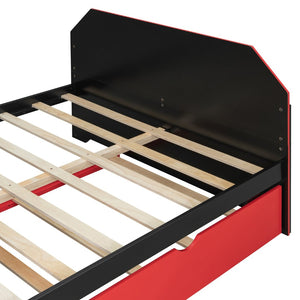 English Elm Full Size Wood Daybed with Twin Trundle Desk and Usb Charging for Teen Rooms Red LT000262AAR