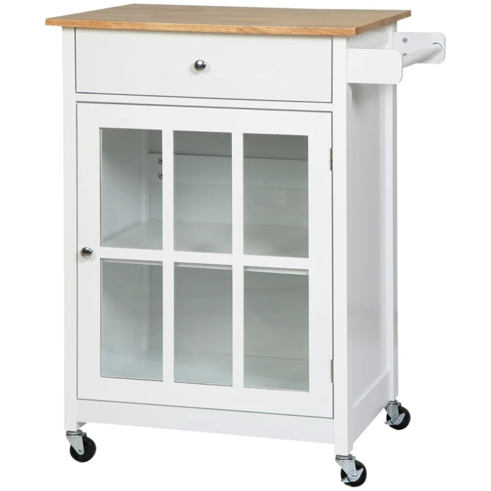 English Elm Portable Rolling Kitchen Island with Butcher Block Top Wine Rack and Cabinet Storage T3971P469980