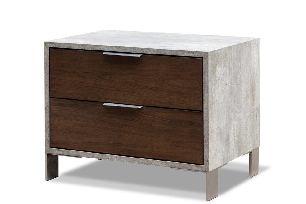 Homeroots Modern Dark Walnut And Concrete Nightstand With Two Drawers   473011