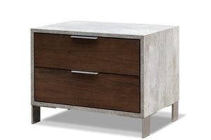 Homeroots Modern Dark Walnut And Concrete Nightstand With Two Drawers   473011