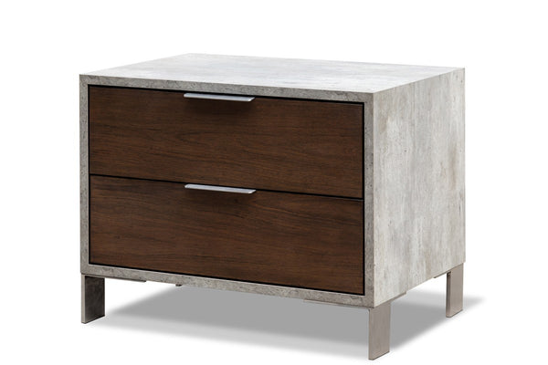 Homeroots Modern Dark Walnut And Concrete Nightstand With Two Drawers   473011