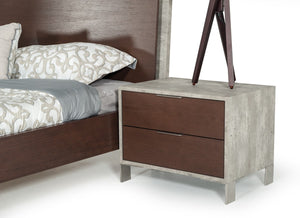 Homeroots Modern Dark Walnut And Concrete Nightstand With Two Drawers   473011