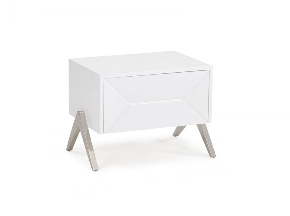 Homeroots Modern Silky White Nightstand With One Drawer And Steel Legs   473012