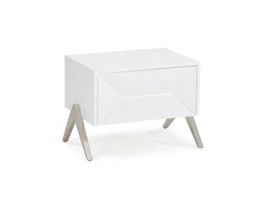 Homeroots Modern Silky White Nightstand With One Drawer And Steel Legs   473012