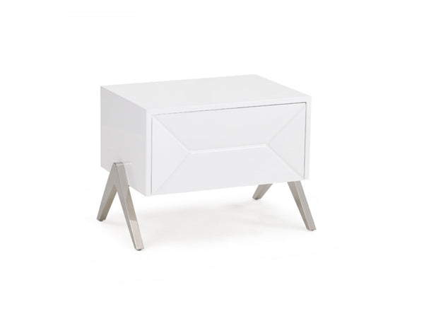 Homeroots Modern Silky White Nightstand With One Drawer And Steel Legs   473012
