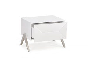 Homeroots Modern Silky White Nightstand With One Drawer And Steel Legs   473012