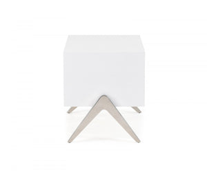 Homeroots Modern Silky White Nightstand With One Drawer And Steel Legs   473012