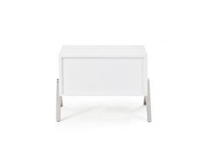 Homeroots Modern Silky White Nightstand With One Drawer And Steel Legs   473012