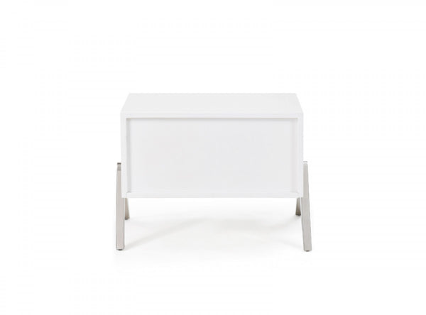 Homeroots Modern Silky White Nightstand With One Drawer And Steel Legs   473012