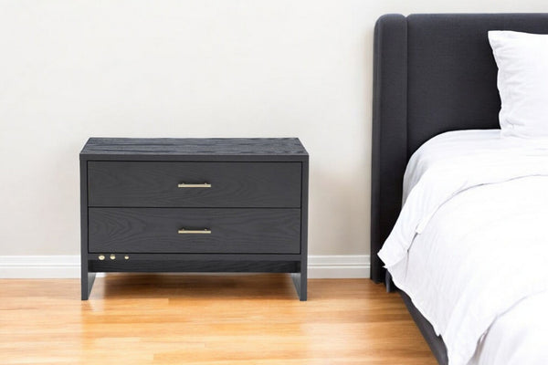 HomeRoots 18" Stylish Two Drawer Nightstand with Metal Accents - Compact & Versatile Bedside Storage Solution 473013