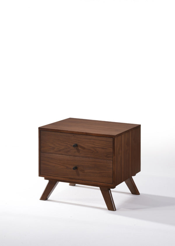 Homeroots Mid Century Classic Box Shaped Walnut Nightstand With Two Drawers   473015