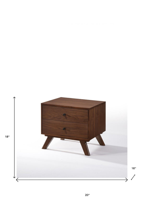 Homeroots Mid Century Classic Box Shaped Walnut Nightstand With Two Drawers   473015
