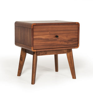 Homeroots Modern Mid Century Walnut Nightstand With Single Drawer   473016