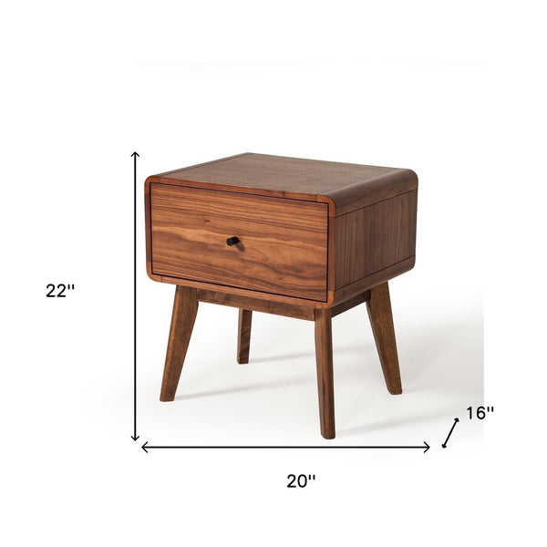 Homeroots Modern Mid Century Walnut Nightstand With Single Drawer   473016