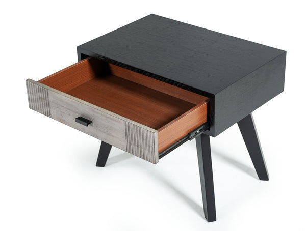 Homeroots Black And Gray Contemporary Wooden Nightstand With Single Drawer   473017