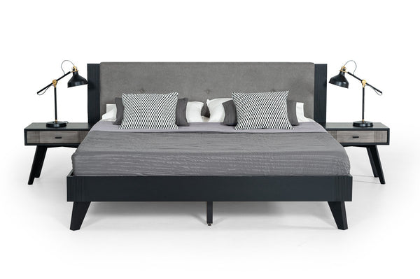 Homeroots Black And Gray Contemporary Wooden Nightstand With Single Drawer   473017