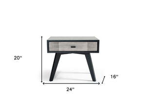 Homeroots Black And Gray Contemporary Wooden Nightstand With Single Drawer   473017