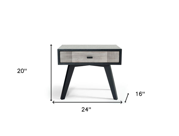 Homeroots Black And Gray Contemporary Wooden Nightstand With Single Drawer   473017