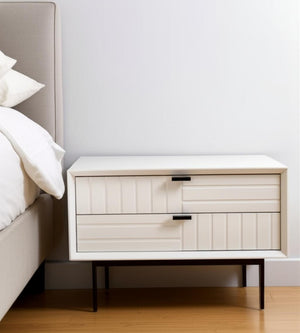 HomeRoots 16" Modern Two Drawer Nightstand in White and Black - Stylish Compact Storage for Any Room 473018