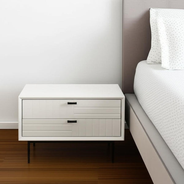 HomeRoots 16" Modern Two Drawer Nightstand in White and Black - Stylish Compact Storage for Any Room 473018