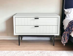 Homeroots 16" White And Black Two Drawer Faux Wood Nightstand   473018