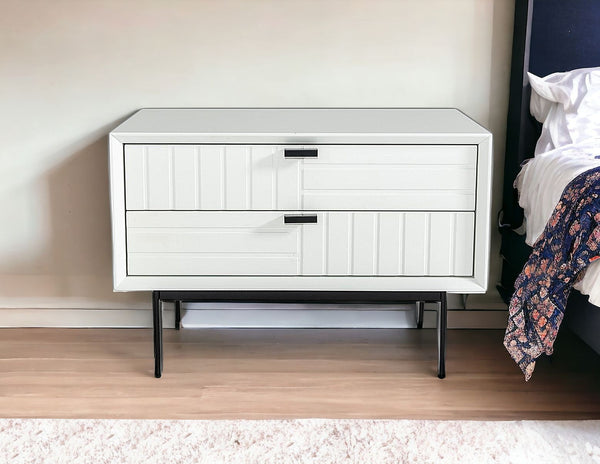 Homeroots 16" White And Black Two Drawer Faux Wood Nightstand   473018