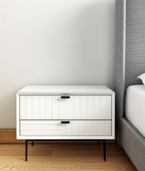 HomeRoots 16" Modern Two Drawer Nightstand in White and Black - Stylish Compact Storage for Any Room 473018