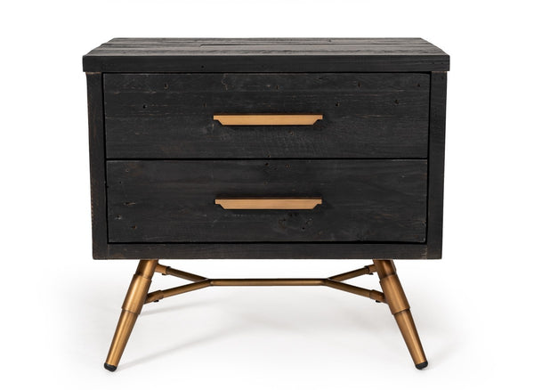 Homeroots Modern Dark Brown Recycled Pine Nightstand With  Antique Fittings   473019