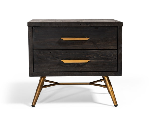 Homeroots Modern Dark Brown Recycled Pine Nightstand With  Antique Fittings   473019