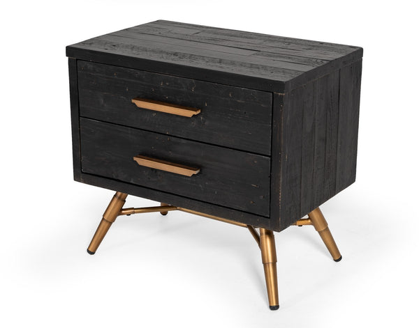 Homeroots Modern Dark Brown Recycled Pine Nightstand With  Antique Fittings   473019