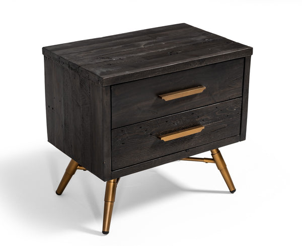 Homeroots Modern Dark Brown Recycled Pine Nightstand With  Antique Fittings   473019