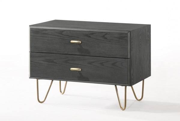 Homeroots Contemporary Gray And Gold Nightstand With Two Drawers   473020