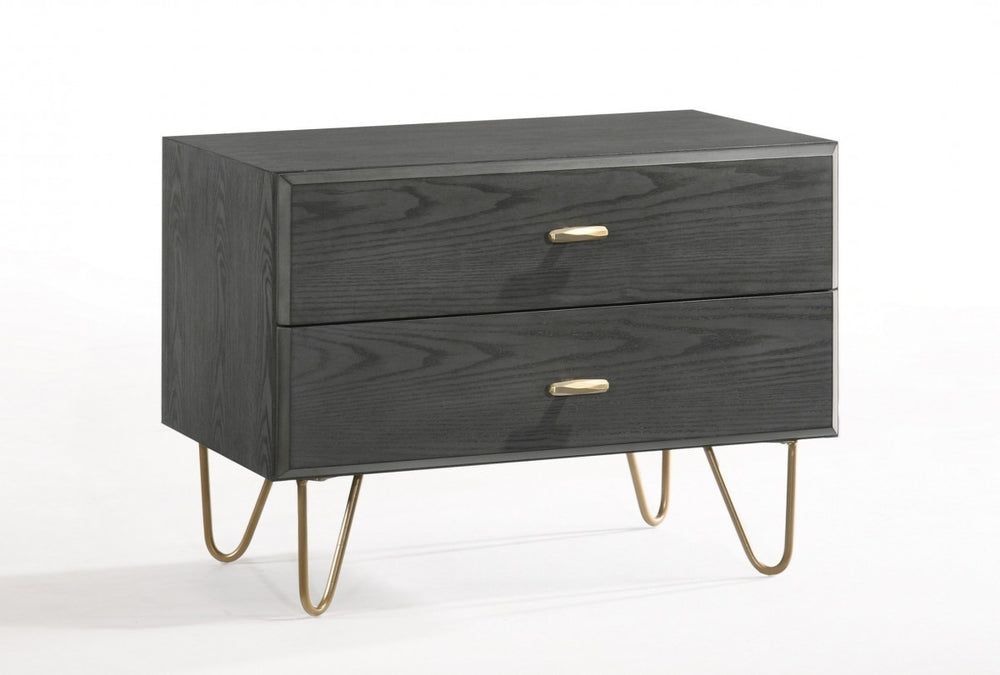 Homeroots Contemporary Gray And Gold Nightstand With Two Drawers   473020