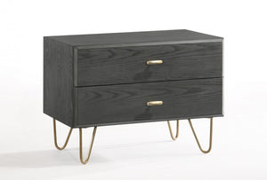 Homeroots Contemporary Gray And Gold Nightstand With Two Drawers   473020