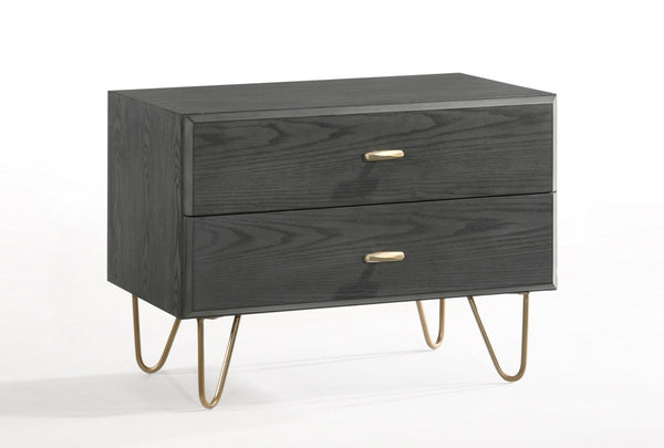 Homeroots Contemporary Gray And Gold Nightstand With Two Drawers   473020