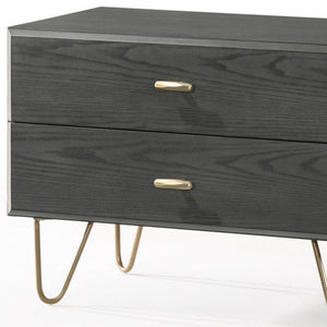 Homeroots Contemporary Gray And Gold Nightstand With Two Drawers   473020