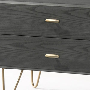 Homeroots Contemporary Gray And Gold Nightstand With Two Drawers   473020