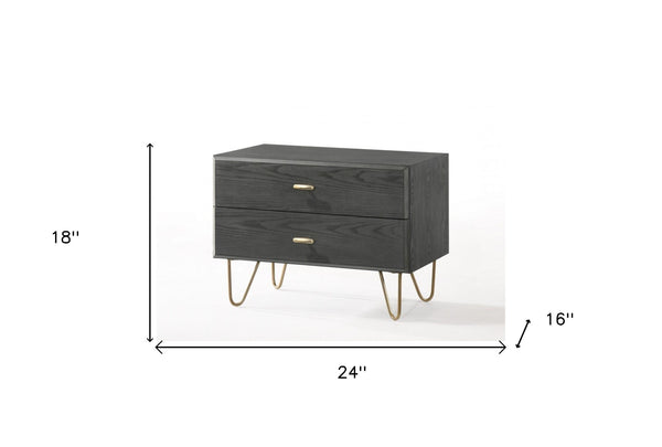 Homeroots Contemporary Gray And Gold Nightstand With Two Drawers   473020