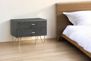 HomeRoots 18" Wood Two-Drawer Nightstand – Stylish Compact Bedside Table with Soft-Close Drawers & Versatile Use 473020