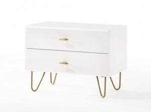Homeroots Contemporary White And Gold Nightstand With Two Drawers   473021